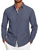 COOFANDY Mens Button Down Long Sleeve Shirt Chambray Shirts for Men Untucked Shirt, Navy Blue, 3X-Large
