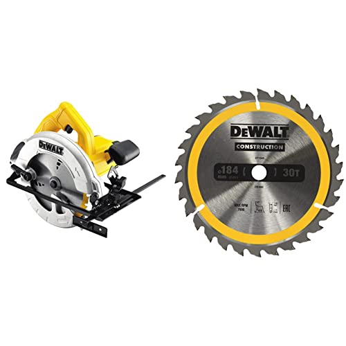 Image of DeWalt DWE560-GB, 240V 184mm 65mm Compact Circular Saw, Yellow & DT1940-QZ DT1940-QZ-Hoja para construcción 184x16mm 30T (AC), Yellow, 184 x 16 mm