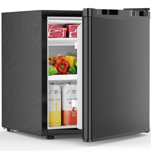 1.6 Cu.ft Mini Fridge with Freezer, Compact Single Reversible Door Refrigerator, Adjustable Thermostat, Ultra Quiet, Energy Efficient for Office, Dorm, Bedroom, Apartment -Black