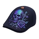 Rose Newsboy Cap Gothic Stickerei Flach Falten Barett für Fashion Streetwear Outdoor Trekking Damen Herren Unisex Accessoire (C, 25x20x3 cm)
