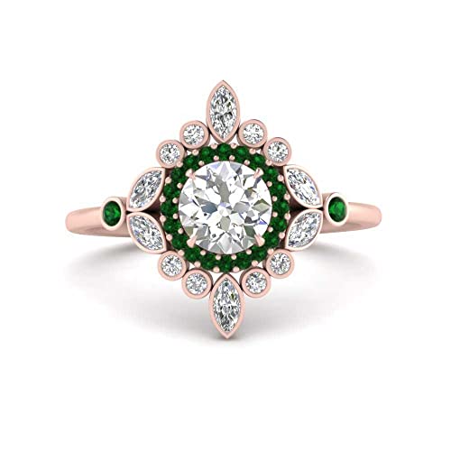 Image of 55Carat Choose Your Gemstone Round Halo Floral Engagement Ring Rose Gold Plated Round Shape Vintage Engagement Rings Everyday Jewelry Wedding Jewelry Handmade Gifts for Wife US Size 4 to 12