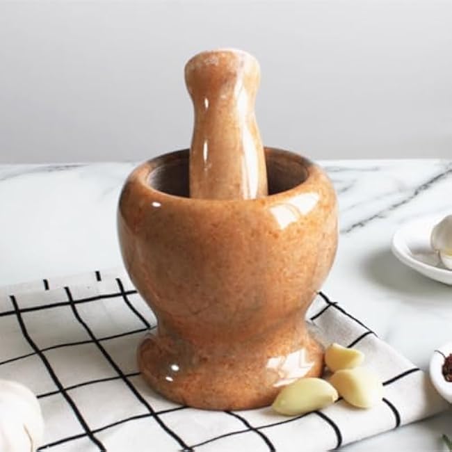 Mortar and Pestle Set Household Garlic Mortar Garlic Crusher Kitchen Manual Grinder Pestle Set Seasoning Spice Tools(10x10.5cm)