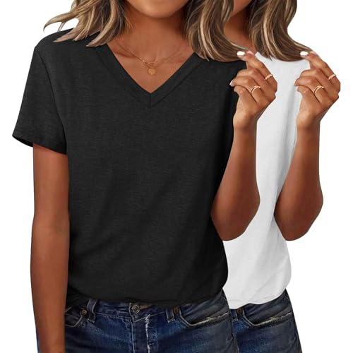 Zeagoo Short Sleeve Shirts for Women Casual Soft V Neck Basic Tee Tops Summer Outfit Clothes