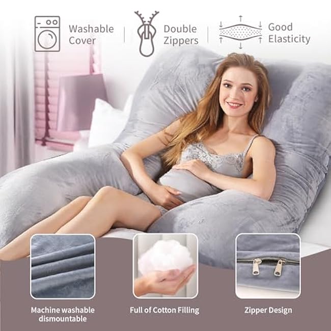 60 Inch Full Body Pregnancy Pillows for Sleeping Cooling Pregnancy Pillow,U Shaped Pregnancy Body Pillow,Maternity Pillows for Pregnant Women with Removable Washable Velvet Cover.(Grey)