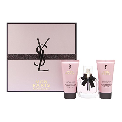 Mon Paris by Yves Saint Laurent for Women 3 Piece Set Includes: 1.6 oz Eau de Parfum Spray + 1.6 oz Body Lotion + 1.6 oz Shower Gel