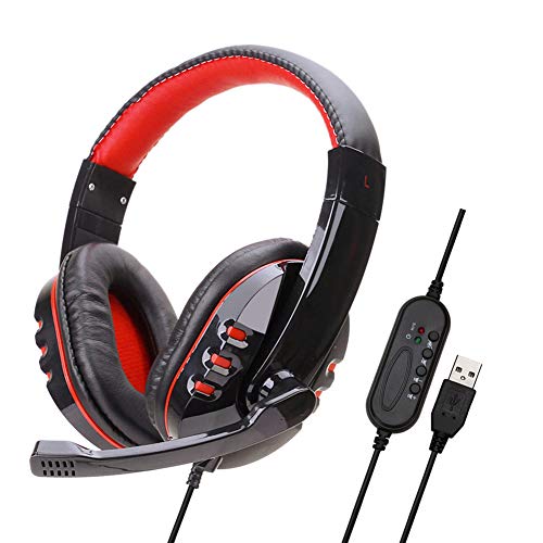 YINSY Gaming Headset,USB Wired Sound Stereo Headphones,with Noise Cancelling Microphone,Mute & Volume Control, for PC, Laptop, Computer,A