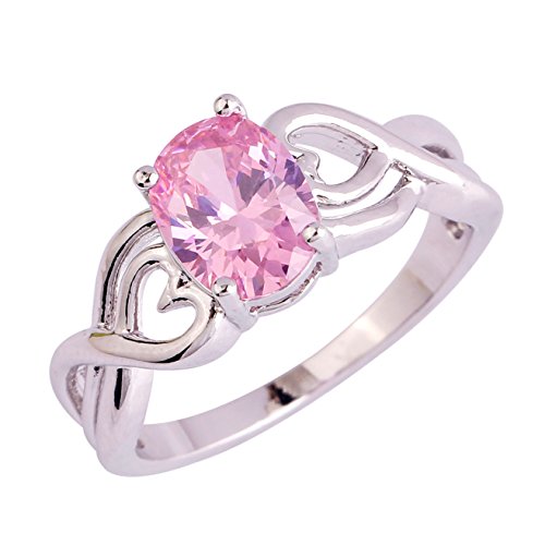 Emsione 925 Silver Plated Created Pink Topaz Womens Ring