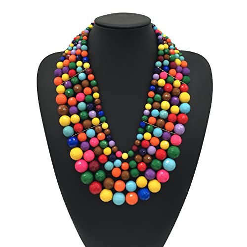 5 Layered Beaded Statement Chunky Necklaces For Women - Multi Strand Colorful Bead Layered Bib Necklace For Women Fashion Jewelry Costume Earring Set3