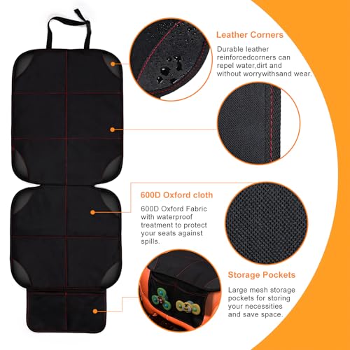 Image of SMART ELF Car Seat Protector, Thickest Padding and Non-Slip Backing 1Pack | Black Red Car Seat Cover with Mesh Pockets, 600D Leather and Fabric for SUV, Sedan, Truck, Easy to Install for Baby and Pet