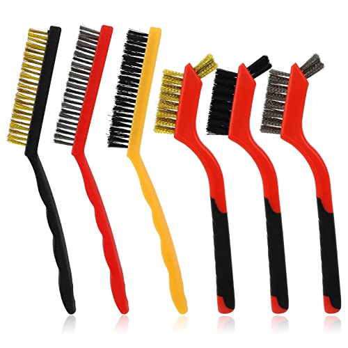 Image of Wire Brush Set,6 Pack Stainless Steel Wire Brush Scratch Brushes Set with Curved Handle Grip for Deep Cleaning Welding Slag Rust and Dust