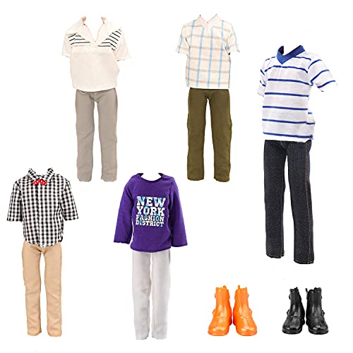 Funlight 7 Set Doll Clothes and Accessories for Ken Doll 5 Top + 5 Pants with 2 Shoes for Ken Doll Casual Wear Outfit Accessories
