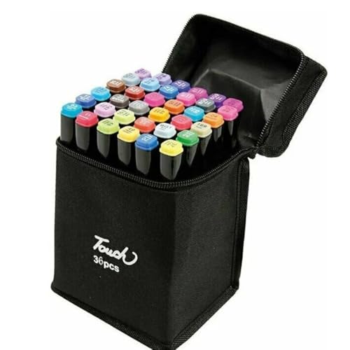 Conjunto de Canetinhas Kit Profissionais 36/48/60 Cores Ponta dupla Fina e Grossa Cores Vivas para Desenho Colorir Desenho Permanente Ponta Dupla Com Estojo Caneta (36 Cores)