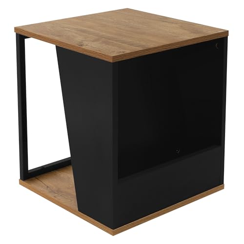ML-Design Mesa de Centro Marrón 40x40x45 cm Madera de Roble Rústico Mesita de Café Rectangular Moderna Mueble Auxiliar con Compartimentos para Revistas Versátil con Estructura de Acero y 2 Estantes