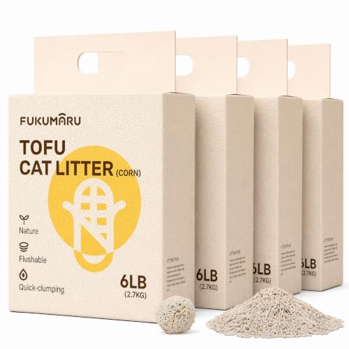 FUKUMARU Lettiera per Gatti al Tofu- 24L, Lettiera Agglomerante Naturale di Mais e Fagioli, Senza Polvere, Biodegradabile, Agglomerazione Rapida,Controllo Odori Efficace,Smaltibile nel WC.
