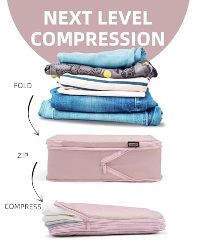 Travel Compression Bags for Packing, XL/L/M/S Luggage Organizers (6 Set, Dusty Pink)3