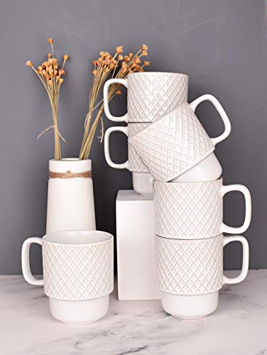 Bosmarlin Large Ceramic Stackable Coffee Mugs Set Of 6, 17 Oz, Dishwasher And Microwave Safe (White, 17 Oz) #TOP6
