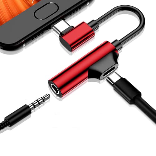 Typ-C auf 3,5 mm Kopfhörer-Adapterkabel, Typ-C, erweitert Audio, für Huawei Xiaomi, Aufladen und Musikhören, 2-in-1, Typ-C-Handy-Adapter (rot) Cover