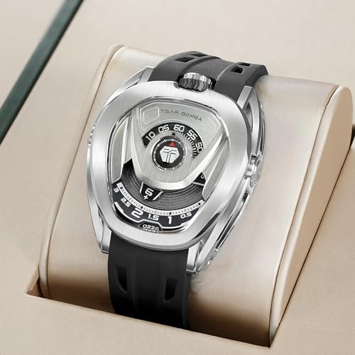 Image of TSAR BOMBA Watches for Men Automatic Watches Stainless Steel Mechanical Mens Watches Japan Movement Viton Strap Men's Wrist Watches Interchangeable 100m Waterproof Luxury Designer Watches Gift for Men