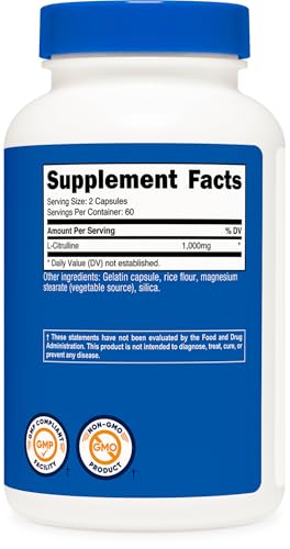 Image of Nutricost L-Citrulline 500mg, 120 Capsules - Gluten Free, Non-GMO, 1000mg Per Serving (60 Serv) (Pack of 3)