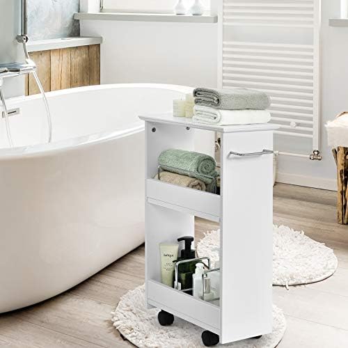 Multigot Slim Storage Cart, Bathroom Slide-out Rolling Utility Cabinet with Towel Bar, Mobile Storage Shelving Organizer Unit for Kitchen Laundry Room Bedroom