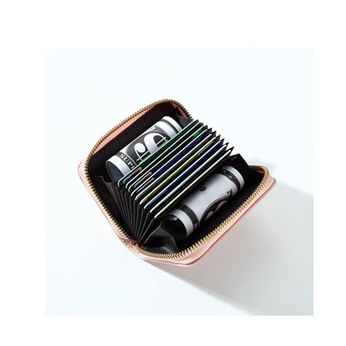 Zipper Card Holder Solid Color Access Control Card Holder Coin Purse Ladies High-End Wallet Large Capacity Card Slot (pink)3