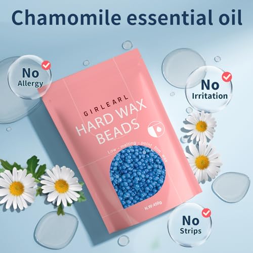 Image of GIRLEARLE Hard Wax Beads, 1lb Wax Beans for Hair Removal, Hard Wax for Women Sensitive Skin at Home, Wax Refill Perfect for Brazilian Bikini, Eyebrow, Legs, Facial and Full Body with Chamomile Formula