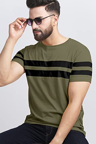 Image of AUSK Men's Regular Round Neck Half Sleeves T-Shirts (Color:Green & Black-Size:XX-Large)