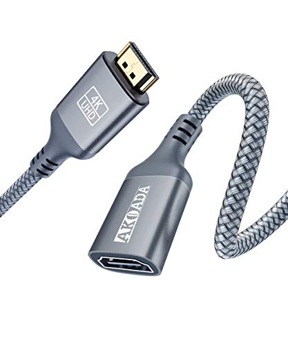 4K HDMI Extension Cable 6.6FT，AkoaDa HDMI 2.0 Extender Cable Male to Female for Xbox One S 360,PS5,PS4,Roku TV Stick, Blu Ray Player, Google Chromecast,HDTV Laptop PC（Grey）