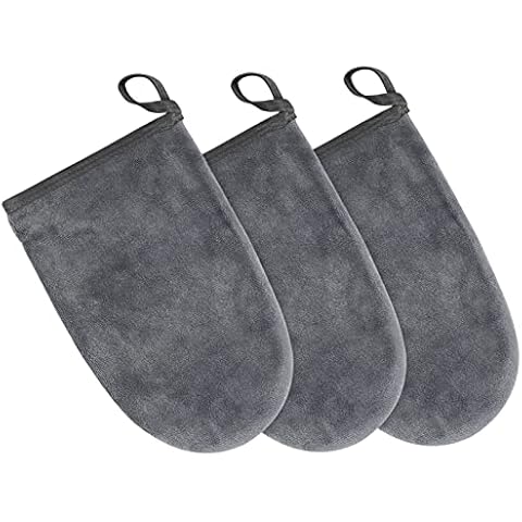 KinHwa Microfibre Face Mitts Reusable Soft Face Cloth Makeup Remover Cleansing Mitt for Face Skin with Just Water 13cmx20cm 3 Pack Grey Cover