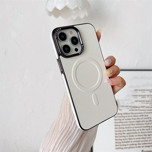 Étui de luxe en cuir iPhone 14 blanc avec chargement magnétique