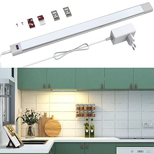 SOAIY 40cm 12V Luz Cocina bajo Mueble con Sensor Movimiento de la Mano, Regleta Led bajo Mueble Magnética con Enchufe Conectable Ajustable para Cocina, Estantería, Dormitorio (1*Blanco Calido) Cover