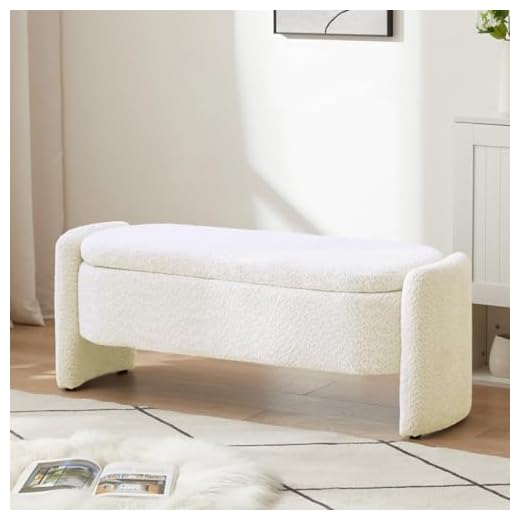 YSJZYBF 48" Storage Ottoman Bench - Modern White Upholstered Footstool with Storage - 47.24" x 16.9" x 17.72" - Suede Top, Eucalyptus Wood Frame