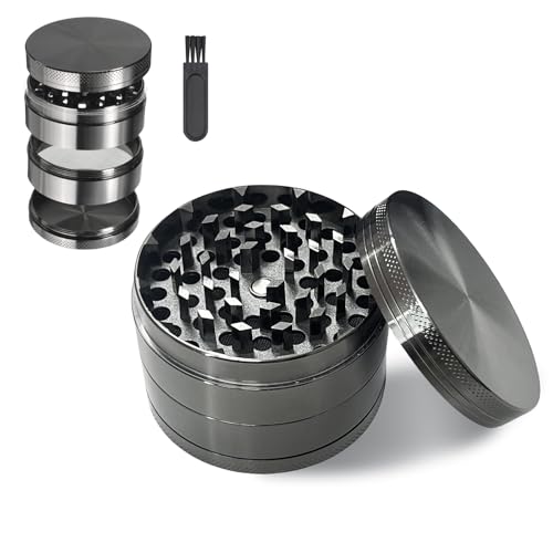 Geebymol Herb Grinder 61mm(2.4 inch) Large Spice Grinder 4 Layers Portable Zinc Alloy Metal Grinders with Sifter Pollen Scraper and Cleaning Brush for Dry Herb and Spices