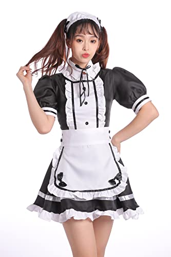 langjiao - Disfraz de criada para cosplay, 4 piezas, incluye vestido, cofia, delantal, cuello postizo (XL) Cover