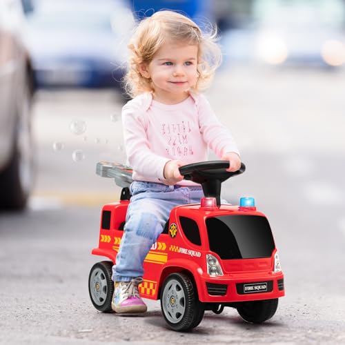 SOARS Rutschauto, Feuerwehrauto mit Seifenblasenpistole & Musik, Rutschfahrzeug mit Sirene & Warnleuchte, Kinderfahrzeug bis 20kg belastbar, für Kinder ab 1 Jahr (Stil B) – Bild 7