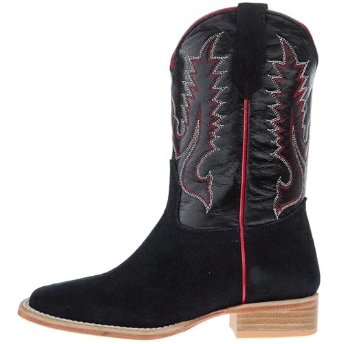 R Youth Black Rough Out with Black Shaft Square Toe Boot2