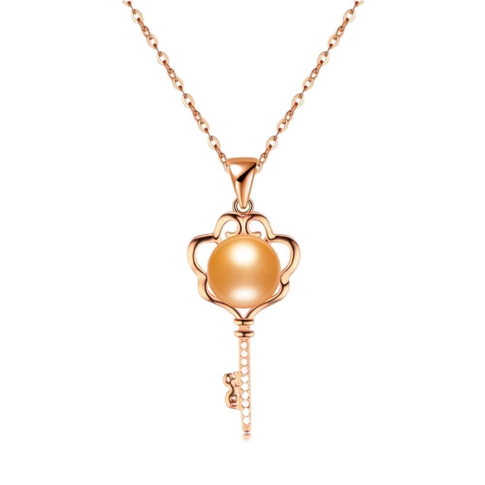 MOCHAMIK Collana di Perle d'Acqua Dolce da Donna - Perle d'Acqua Dolce Naturali, Pendente con Chiave Rosa