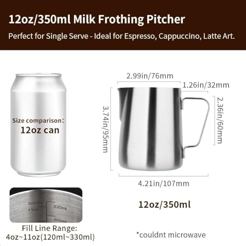 Image of watchget 12oz Milk Frothing Pitcher Stainless Steel Espresso Steaming Jug