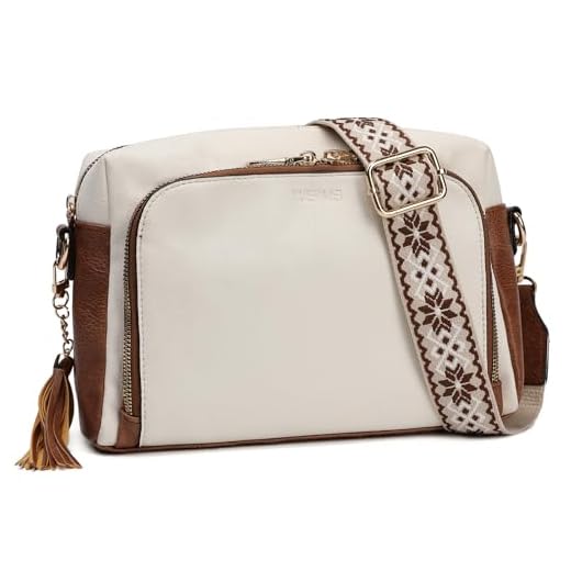Bolsas femininas transversais, bolsa tiracolo média de couro vegano para mulheres, bolsa carteiro transversal carteira embutida, Branco, marrom, Large