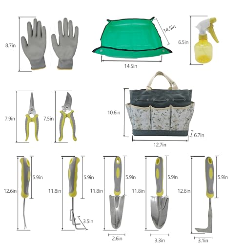 11-Piece Stainless Steel Gardening Tool Set with Floral Tote Bag - Image 3
