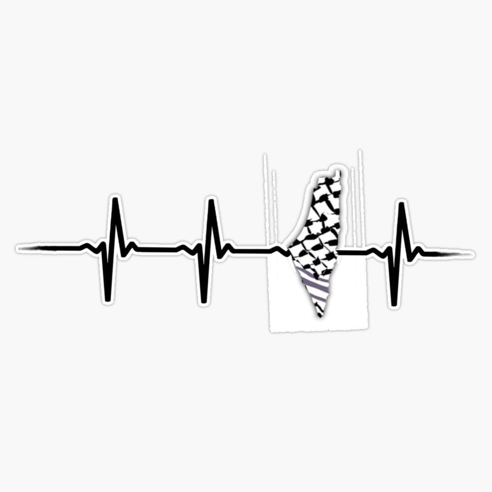 Palestine Is My Heartbeats - Palestinian Map With Keffiyeh Sticker Bumper Sticker Vinyl Decal 5"