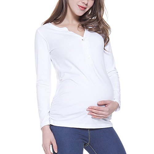 Maternity Nursing Cotton Shirt Long Sleeve Henley Button Vneck Breastfeeding Top Blouse...