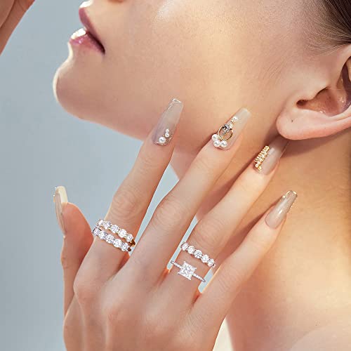 Moosea Moissanite 5 Stone Rings For Women, 4Mm D Color Vvs1 Clarity Conflict-Free Lab Created Diamond Anniversary Rings 14K Yellow Gold Vermeil Moissanite Wedding Band For Women Promise Rings For Her #TOP3