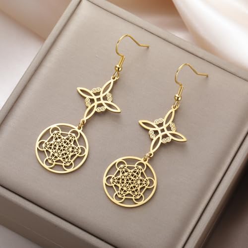 Boucles d'oreilles nœud de sorcière amulette géométrique en acier - 3