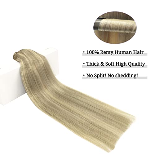 Image of DOORES Human Hair Clip Extensions, Light Blonde Highlighted Golden Blonde 150g 9pcs 20 Inch, Natural Remy Clip in Hair Extensions Straight Thick Hair Extensions