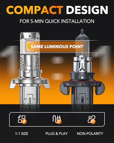 Image of OXILAM 9008 /H13 LED Bulb, 1000% Super Bright Driving Lights, 5 Min Quick Install, 60000H Lifespan, No Flicker, 99% Compatibility, Pack of 2