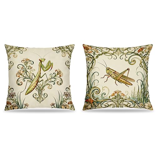 FITIE Art Nouveau Mantid Grasshopper Insect Pillow Covers 18x18 Set
