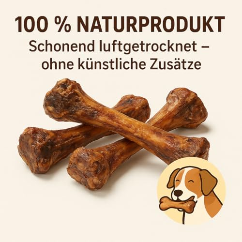 Luftgetrocknete Schinkenknochen für Hunde - 4 Stück - Natürlicher Kausnack, Langanhaltende Beschäftigung, Reich an Protein & Mineralstoffen