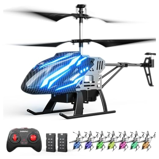 DEERC DE23 Remote Control Helicopter, RC Helicopters with 7 Colors Light, 2 Modular Battery for 24 Min Play, Altitude Hold, One Key take Off/Landing, 2.4GHz Aircraft Indoor Flying Toy for Boys Girls