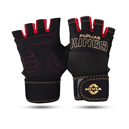 Image of Nivia X Punjab Kings Enduro Cross Training Gloves - Breathable Mesh Back, Flexible 4-Way Stretch Fit, Durable Grip for Gym & Functional Training, Small